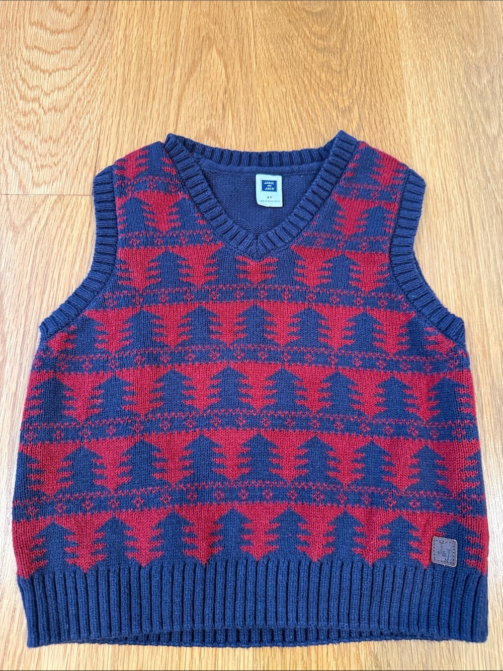 Janie and Jack Navy and Red Geometric V-Neck Sweater Vest